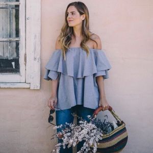 Black and White check off shoulder blouse